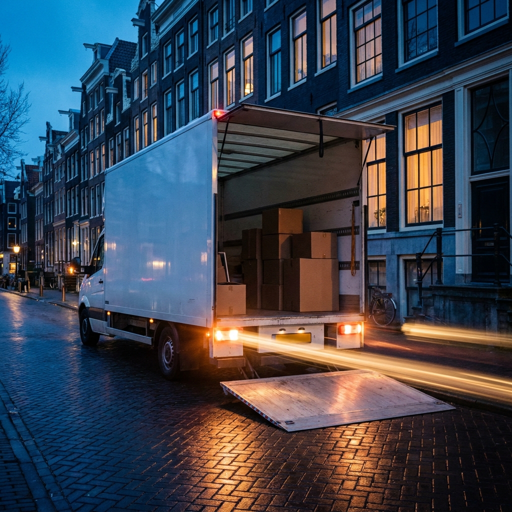 Verhuisploeg laadt razendsnel een bus voor een spoedverhuizing