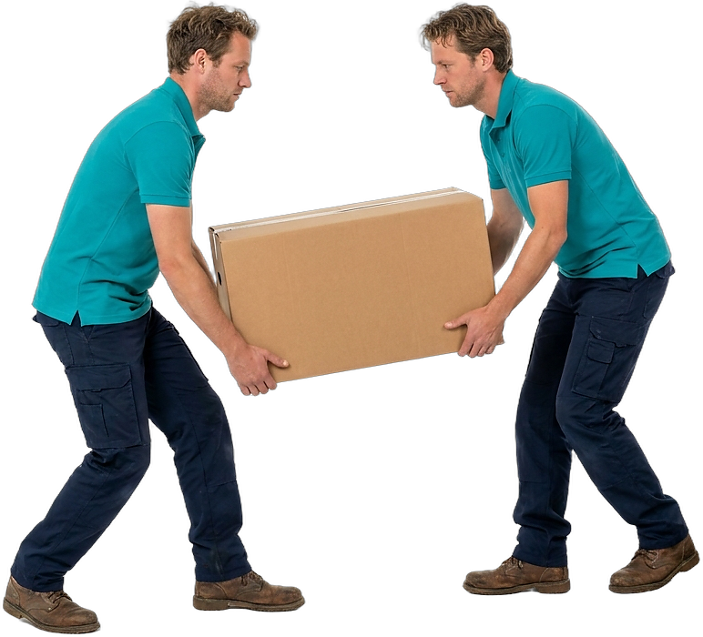 Operator bedient verhuislift met meubels op platform