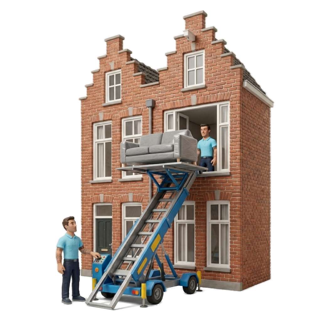 Verhuislift tilt bank omhoog naar tweede etage