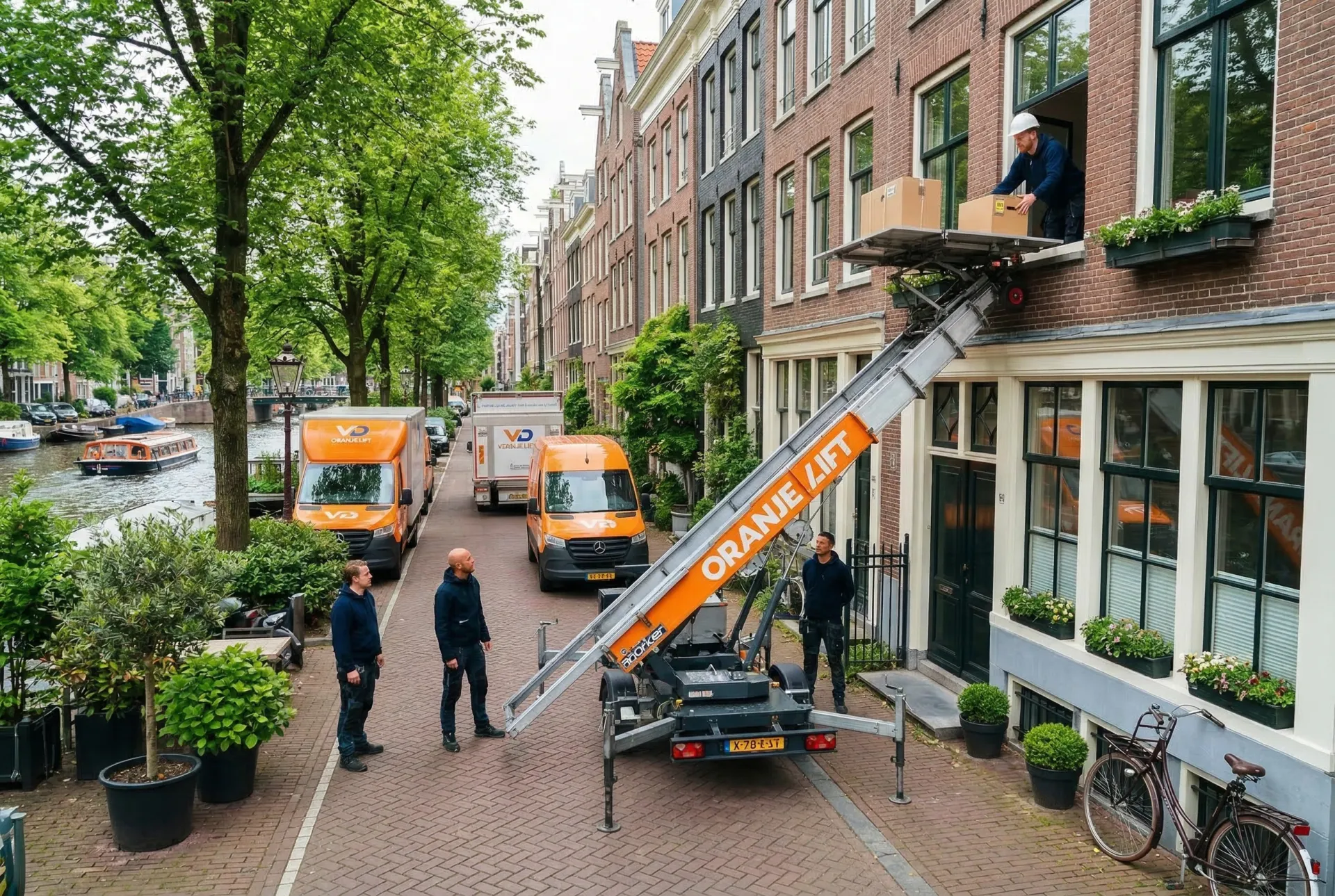 Aanhangerlift wordt gepositioneerd voor een woning in Delft