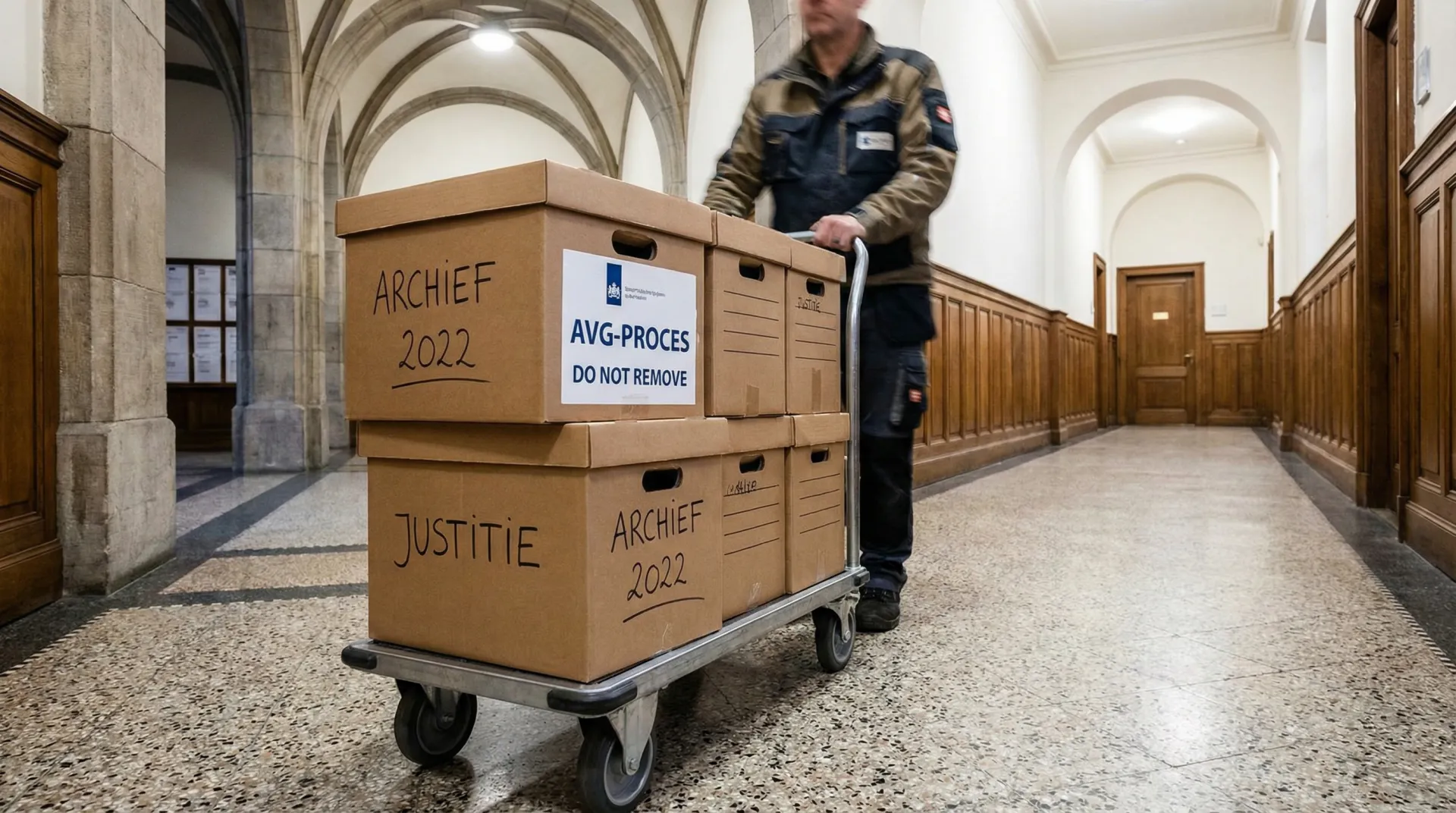 Gelabelde verhuisdozen netjes gestapeld in beveiligde opslagruimte