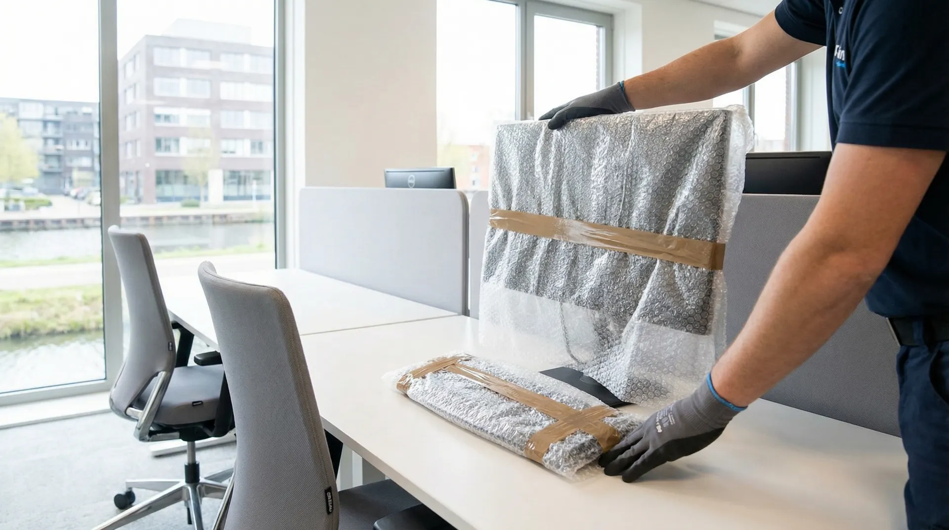 Vakkundige inpakker wikkelt porselein in voor verhuizing Deventer