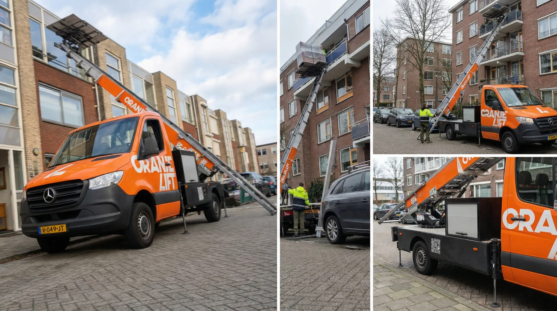 Ladderlift in gebruik bij een verhuizing in Haarlem