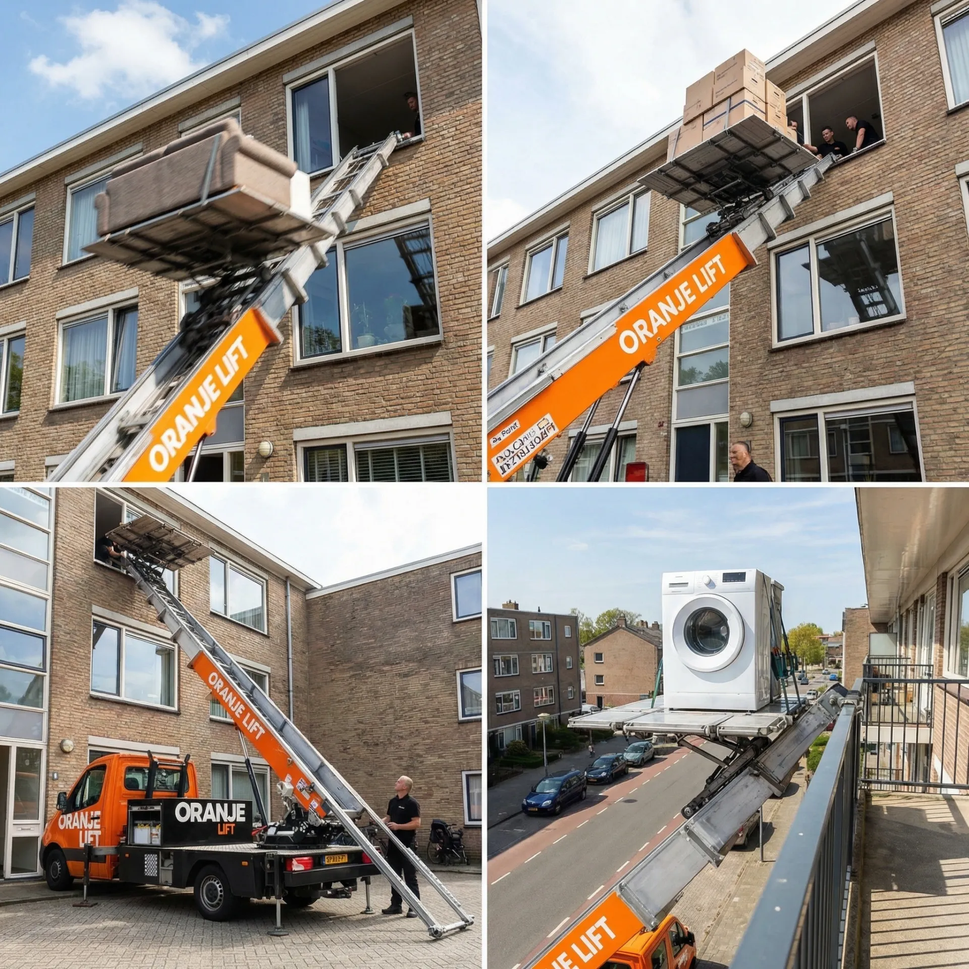 Ladderlift in gebruik bij een verhuizing in Oss