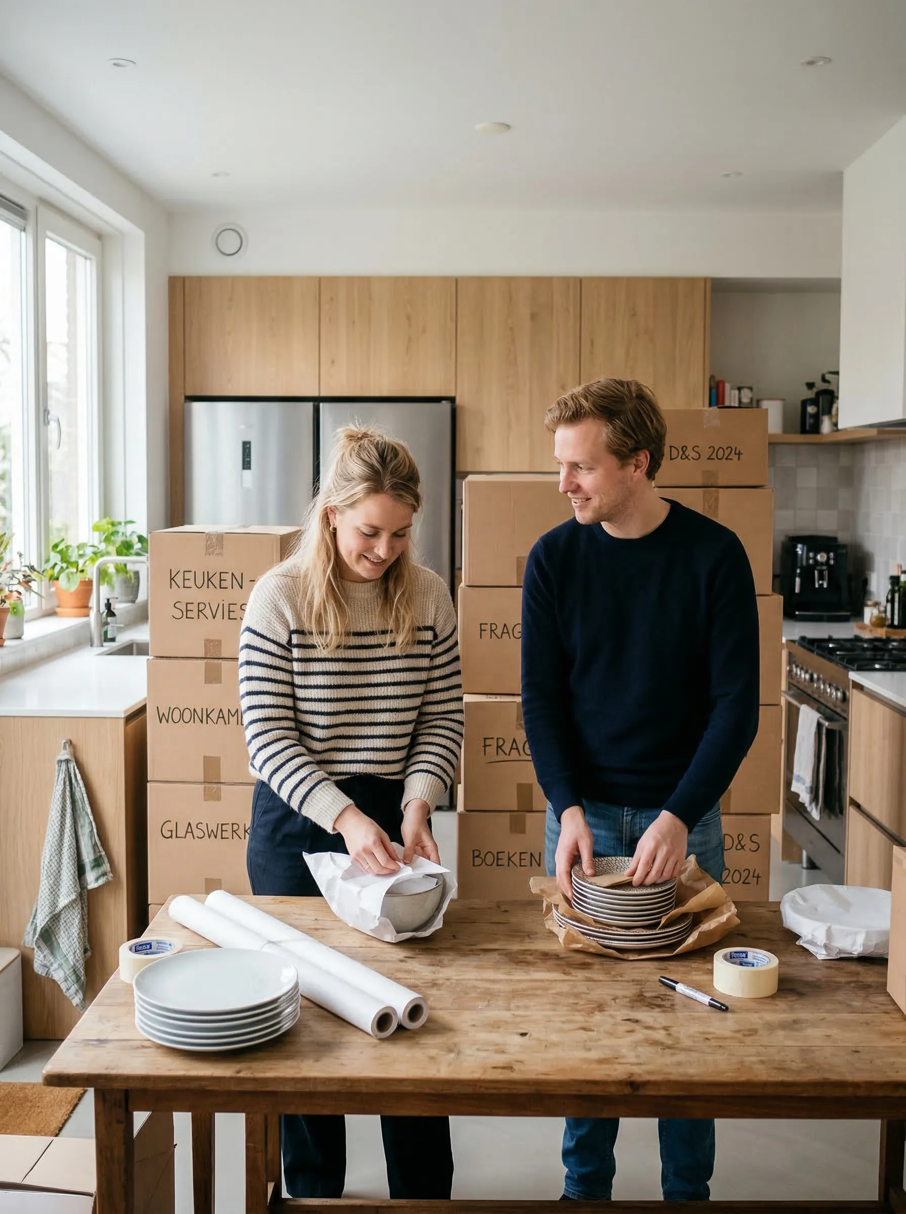 Stel pakt servies in voor verhuizing in Emmen