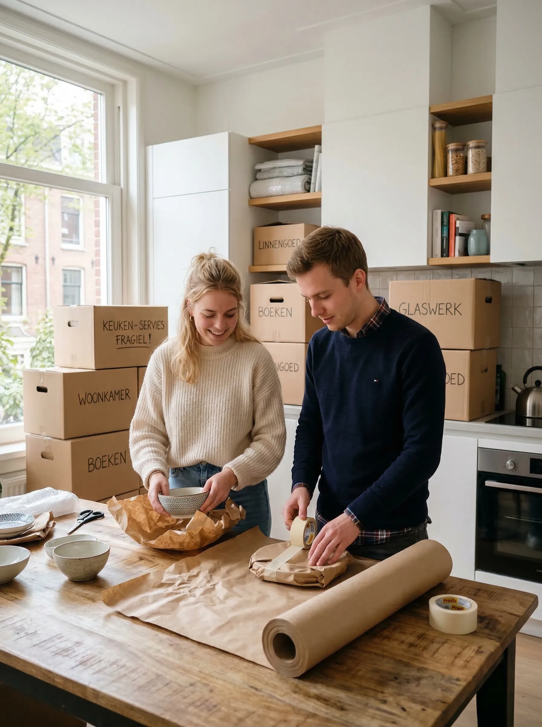 Stel zorgvuldig dozen in voor de verhuizing in Hoofddorp
