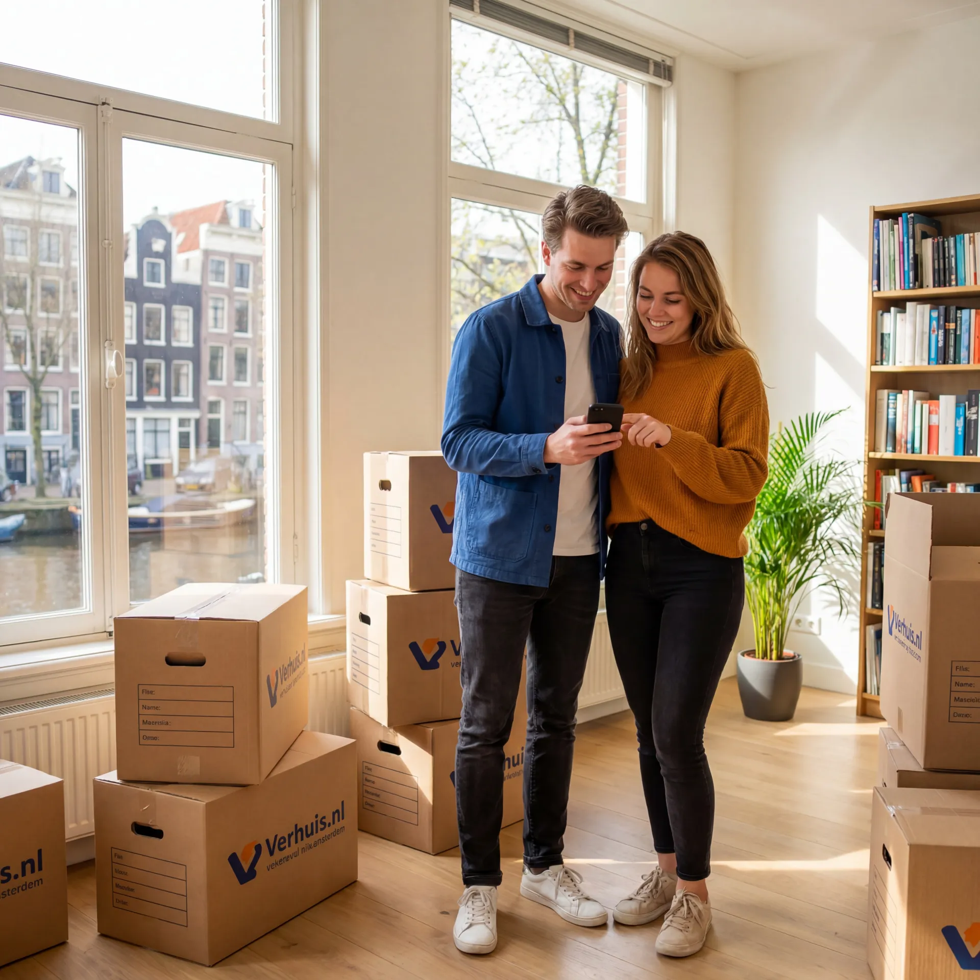 Persoon met verhuisstress omringd door verhuisdozen