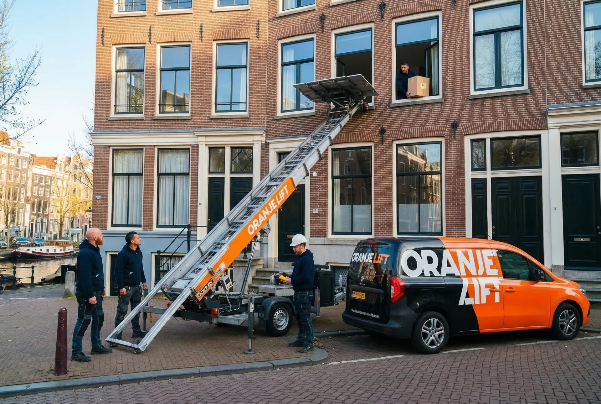 Verhuislift transporteert meubels naar een bovenverdieping in Drachten