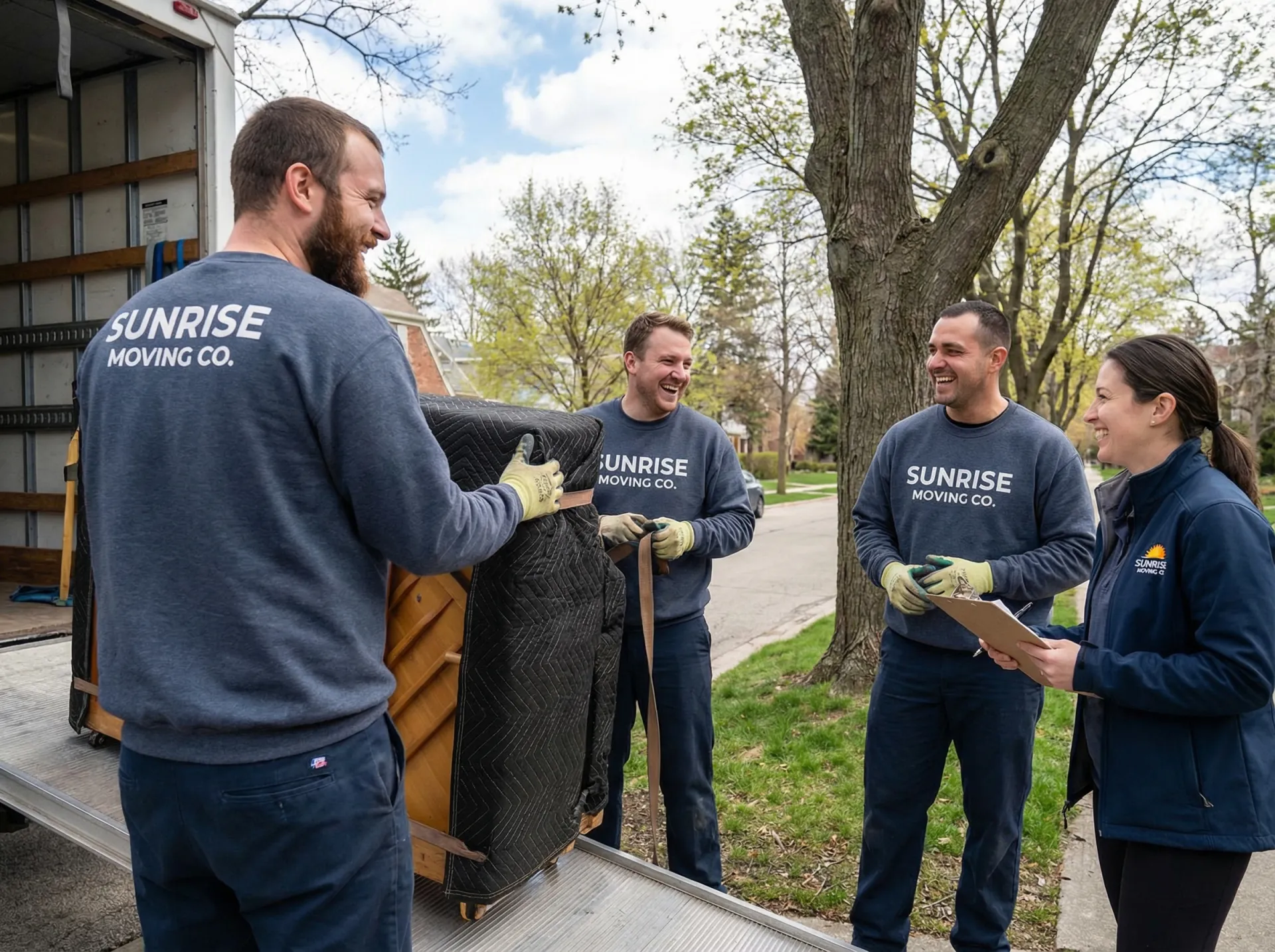 Verhuizers aan het werk in een woonstraat in De Lier, Westland