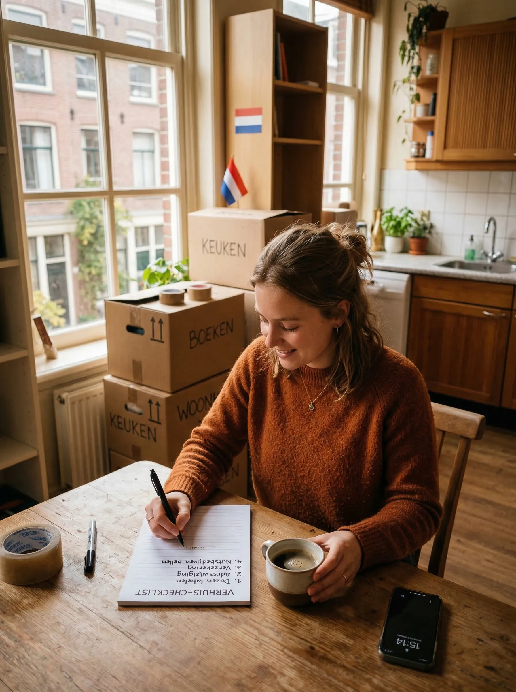 Vrouw schrijft verhuischecklist voor verhuizing in Lelystad